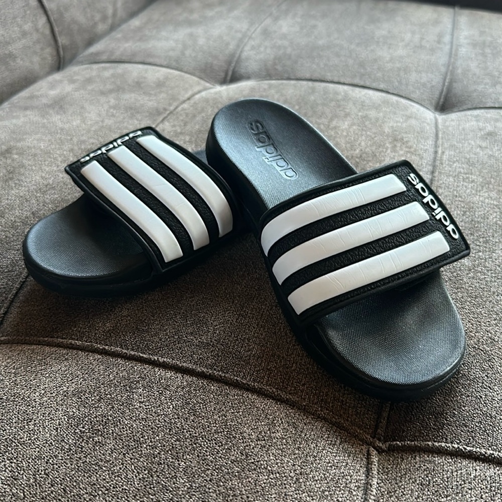 Adidas Black and White Slides Size 12